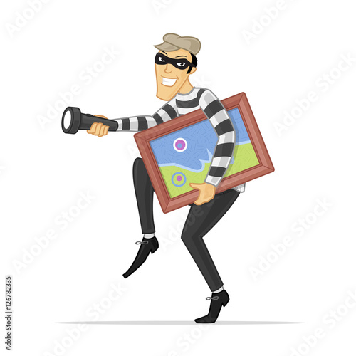 Thief stealing piece of art vector cartoon illustration