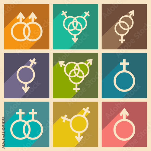 Flat with shadow concept and mobile application equality of the sexes