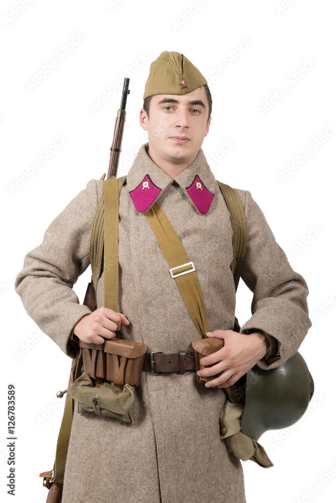 young Soviet soldier with winter uniform on the white backgroun Stock 写真 |  Adobe Stock