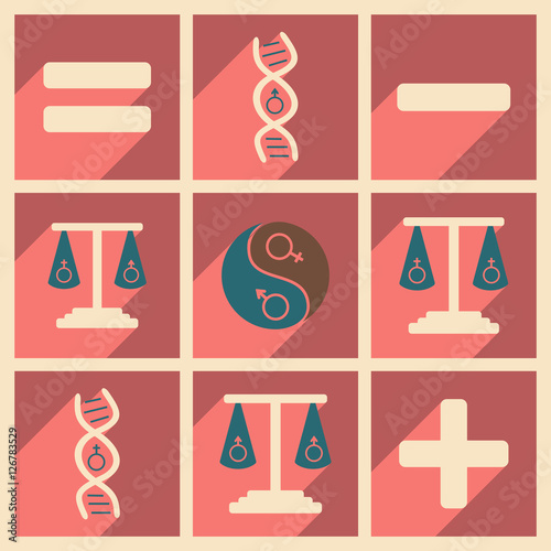 Flat with shadow concept and mobile application equality of human sexes