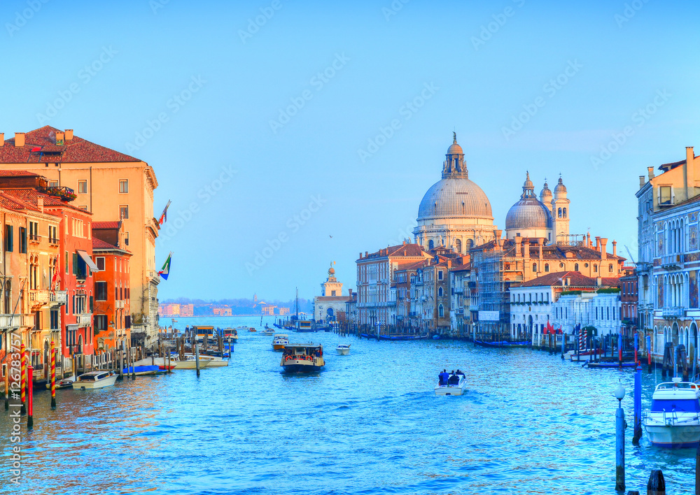 Beautiful panoramic view over the famous Grand canal in Venice, Italy