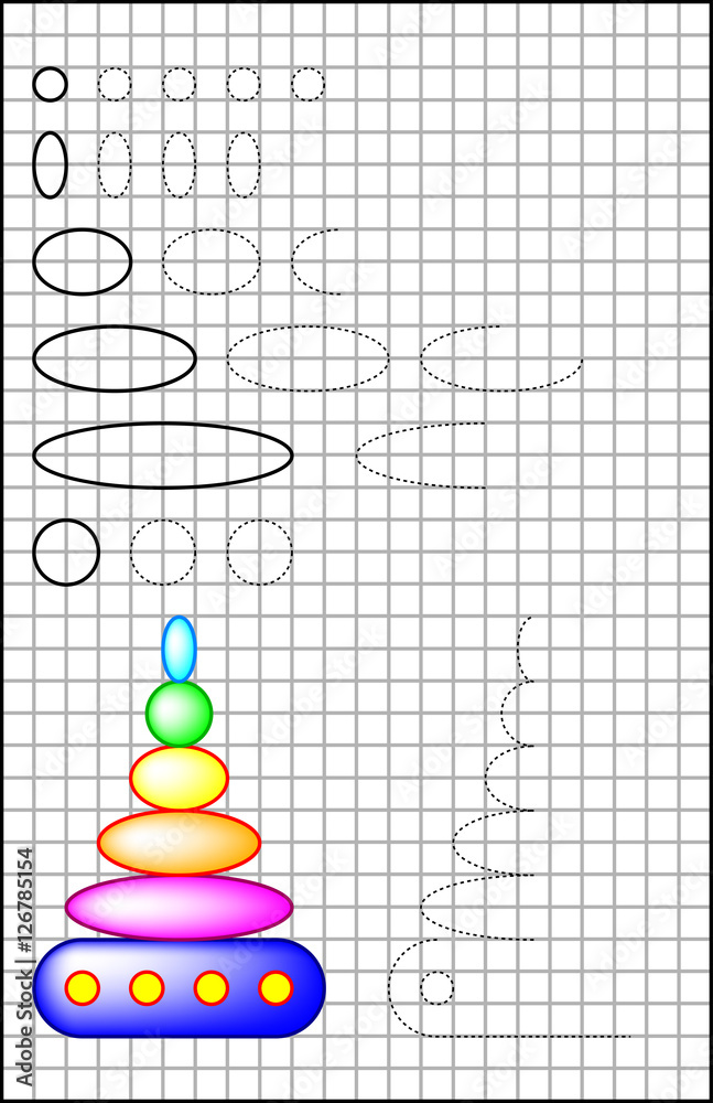 Educational page with exercises for children on a square paper. Vector ...