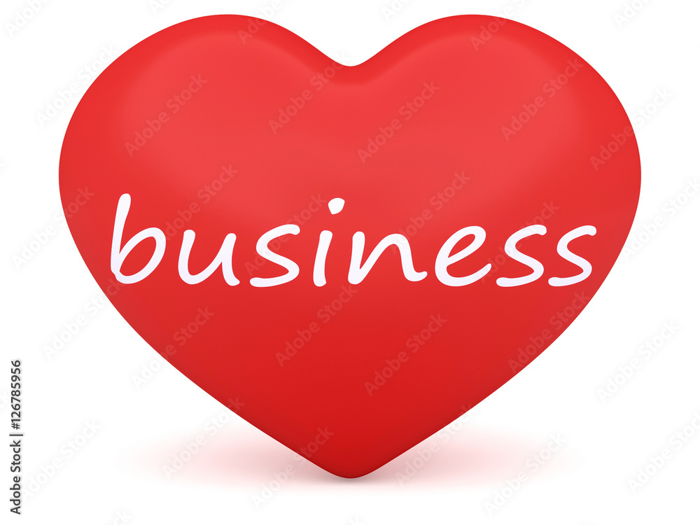 Red 3d Heart: Love Business, 3d illustration on white background