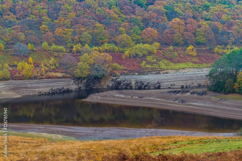 Low water levels in reservoir in Auttumn Fall. photo