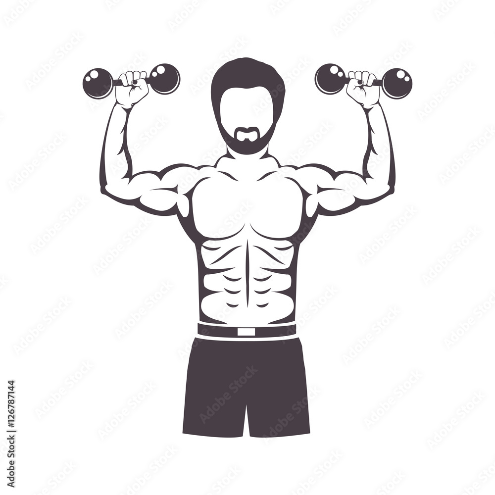 muscular man lifting a dumbbell vector illustration muscular man lifting a dumbbell vector illustration