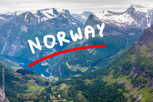 View on Geirangerfjord from Dalsnibba viewpoint in Norway