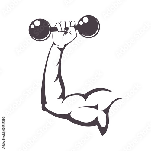 silhouette muscular arm holding a dumbbell vector illustration