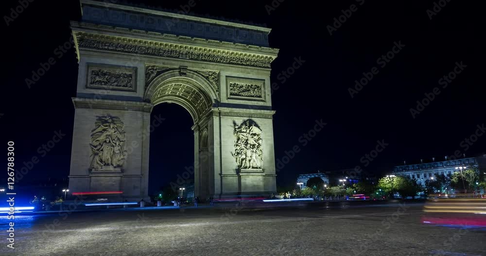 Paris, France - Arc de Triomphe de ltoile with traffic - Timelapse with zoom in Paris, France - Arc de Triomphe de ltoile with traffic - Timelapse with zoom in