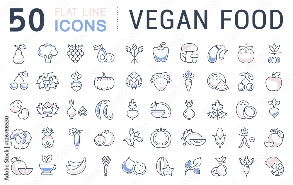 Set Vector Flat Line Icons Vegan Food Set Vector Flat Line Icons Vegan Food