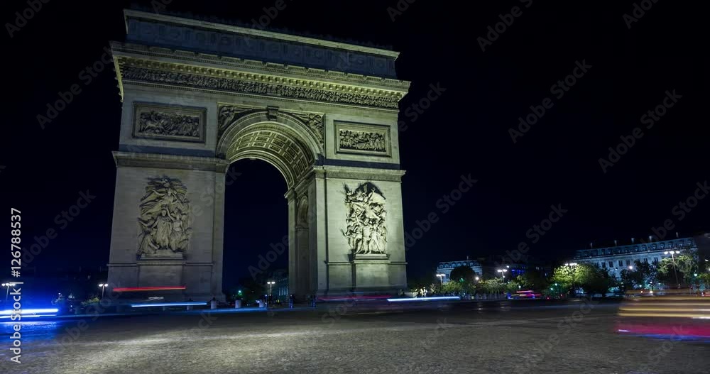 Paris, France - Arc de Triomphe de ltoile with traffic - Timelapse without motion Paris, France - Arc de Triomphe de ltoile with traffic - Timelapse without motion