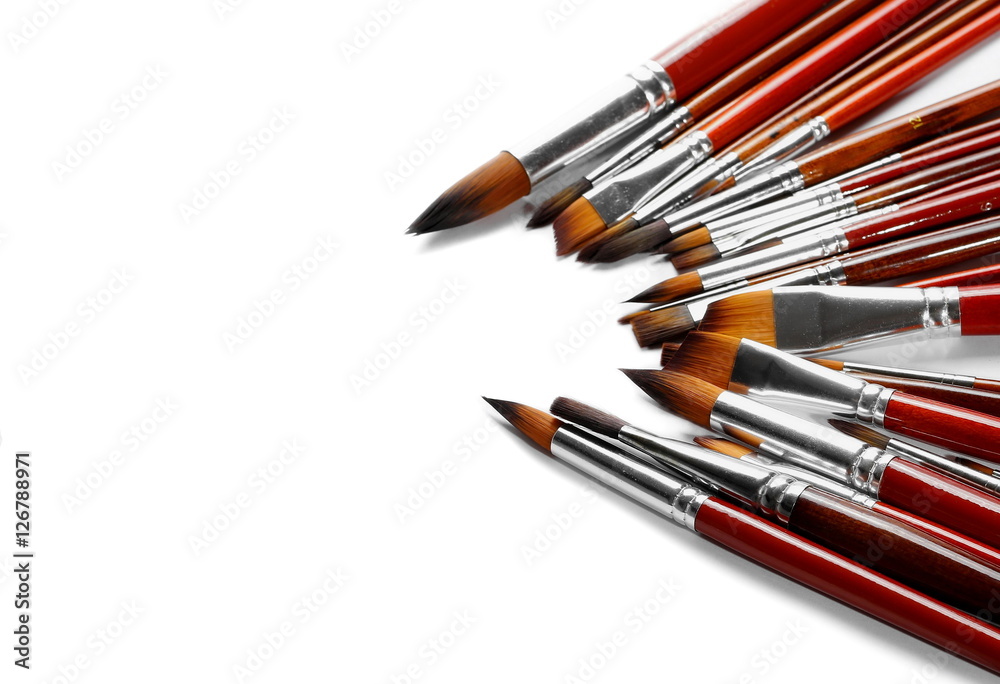 set various brushes painting isolated on white set various brushes painting isolated on white