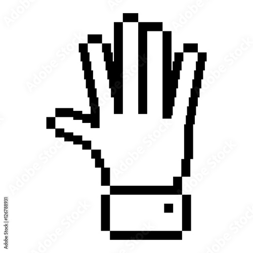 black outline pixelated open hand vector illustration
