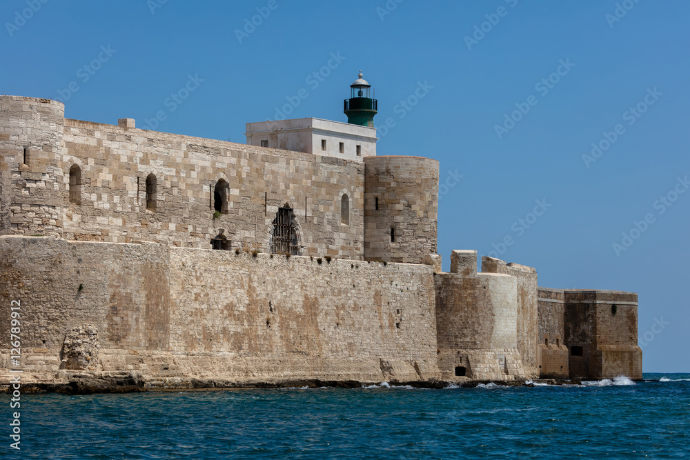 Maniace castle in Syracuse, Sicily, Italy, named after the Byzantine general George Maniakes who took the city in 1038, constructed between 1232 and 1240 by the Emperor Frederick II.