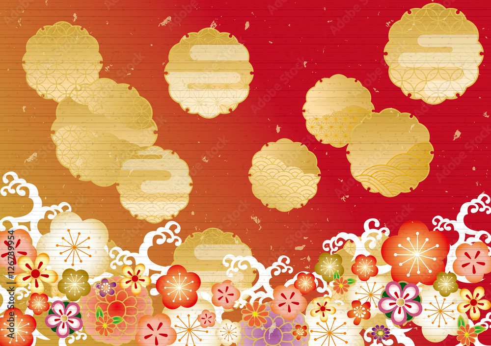雪輪 正月 パターン 梅 赤 Stock イラスト Adobe Stock