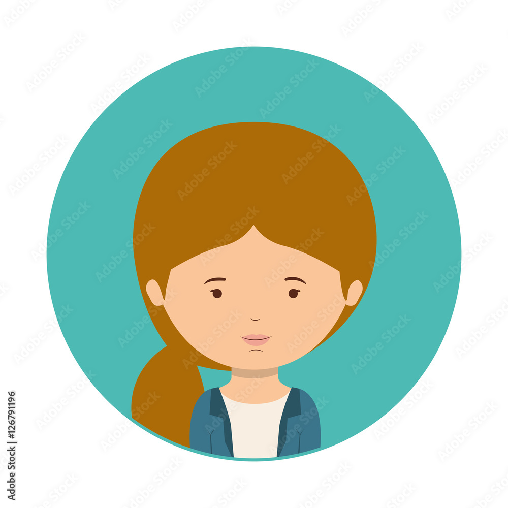blue sphere of half body woman with ponytail hair vector illustration