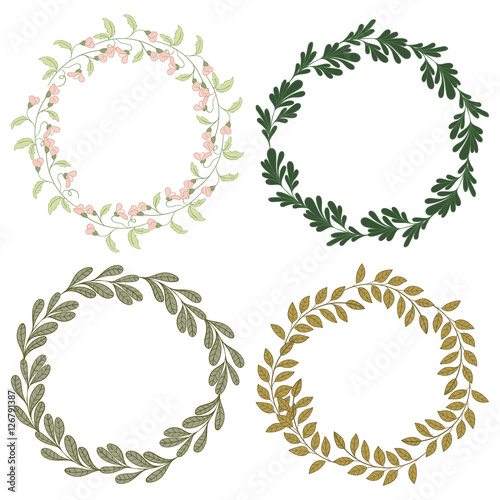 Hand drawn set of retro wreath.