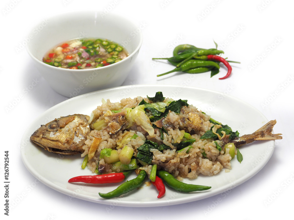 Fried Rice with Salted Fish and Vegetables and Fish Sauce with c Fried Rice with Salted Fish and Vegetables and Fish Sauce with c
