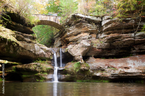 Bridge and Waterfall in Hocking Hills State Park, Ohio with Blur Effect