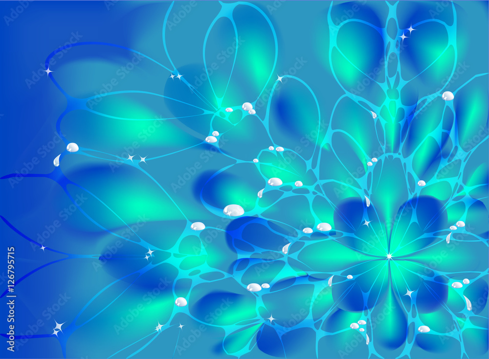Abstract vector fractal resembling a flower  with drops of dew on a web. EPS10 vector illustration