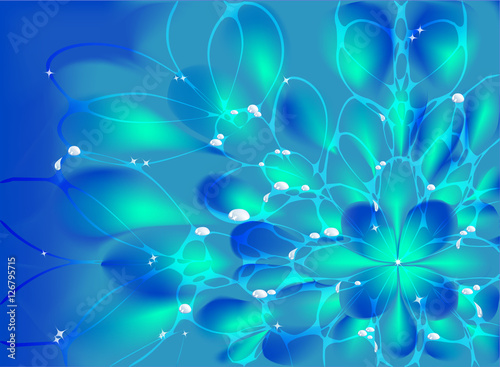 Abstract vector fractal resembling a flower  with drops of dew on a web. EPS10 vector illustration