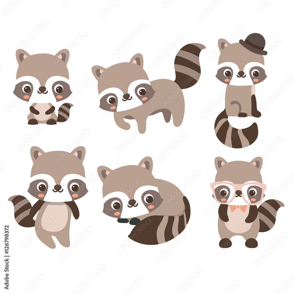 Collection isolated funny raccoon. Emotion little raccoon. Vector set cute raccoon. Cartoon raccoon in children style.
Collection isolated funny raccoon. Emotion little raccoon. Vector set cute raccoon. Cartoon raccoon in children style.