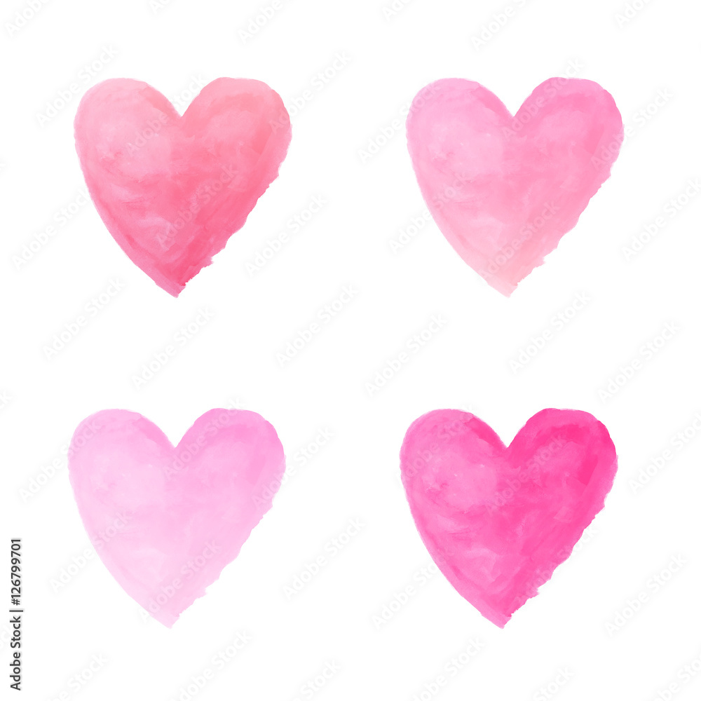 gradient pink heart watercolor paint isolated on white backgroun
