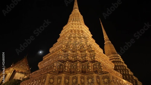 WS TU LA Temple spires at night / Wat Pho, Bangkok, Thailand