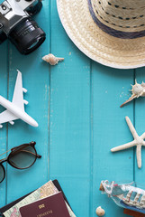 Overhead view of Traveler's accessories and items