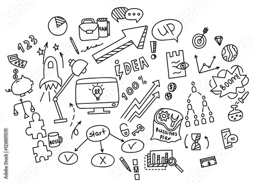 Hand draw doodle elements money and coin icon, chart graph. Concept business finance analytics earnings. Vector illustration