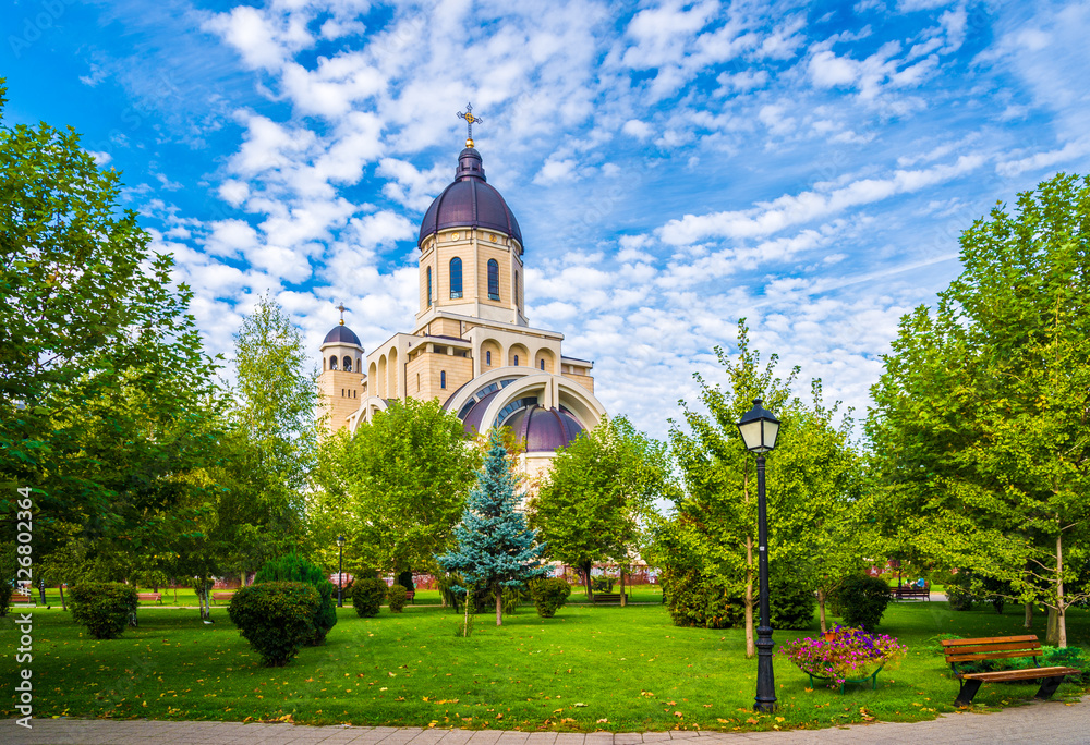 Christian orthodox church – cathedral in Bacau, Moldavia landmark, Romania