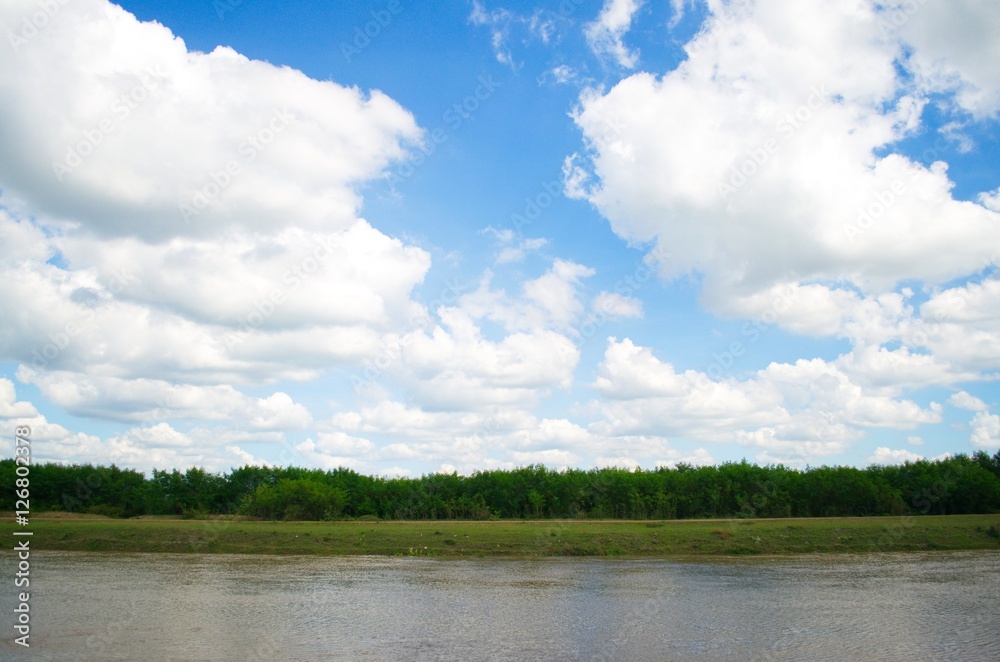 Blue sky with clouds background and textures. 