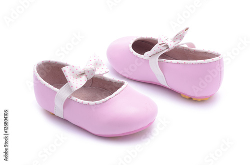 baby pink ballet shoes isolated on white