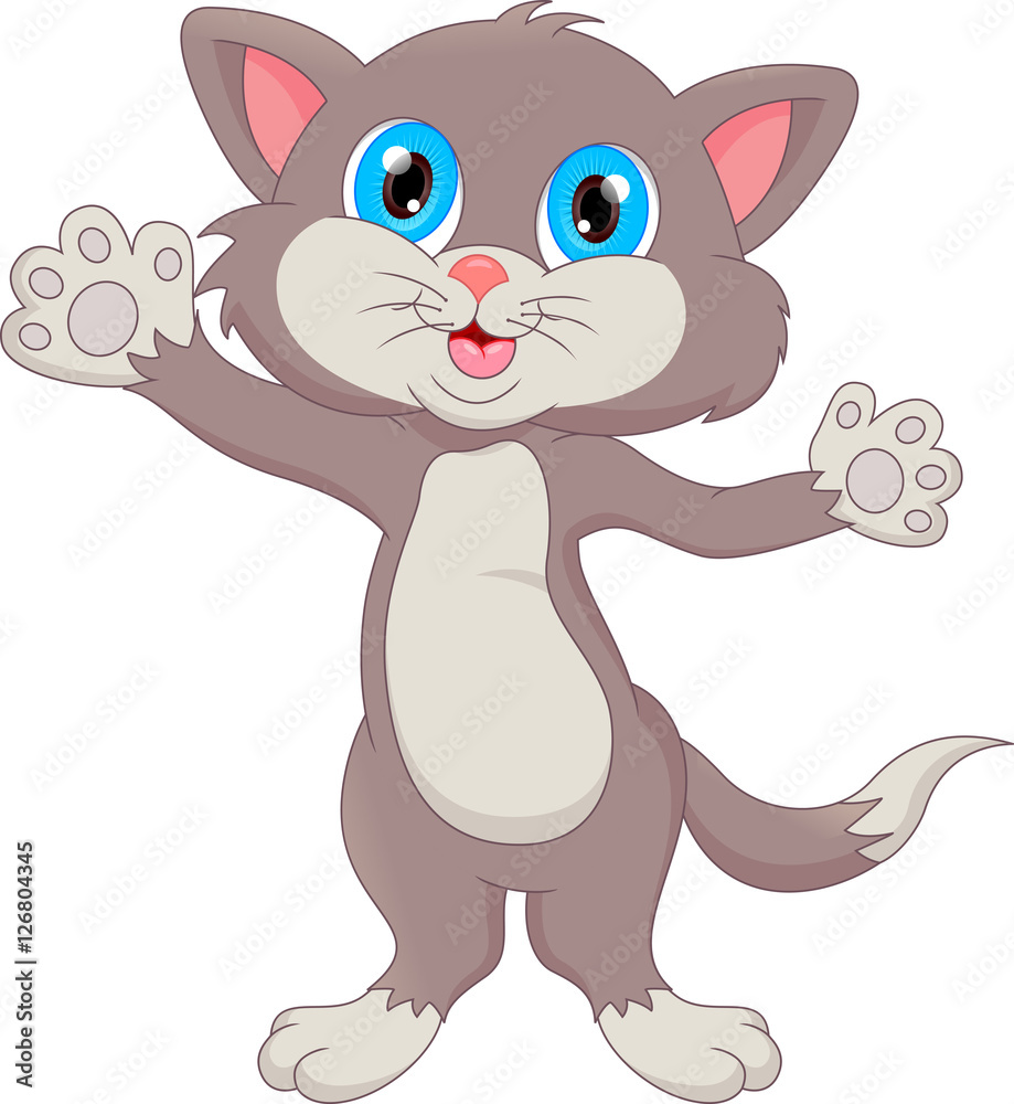 cute cat cartoon waving Stock Vector | Adobe Stock