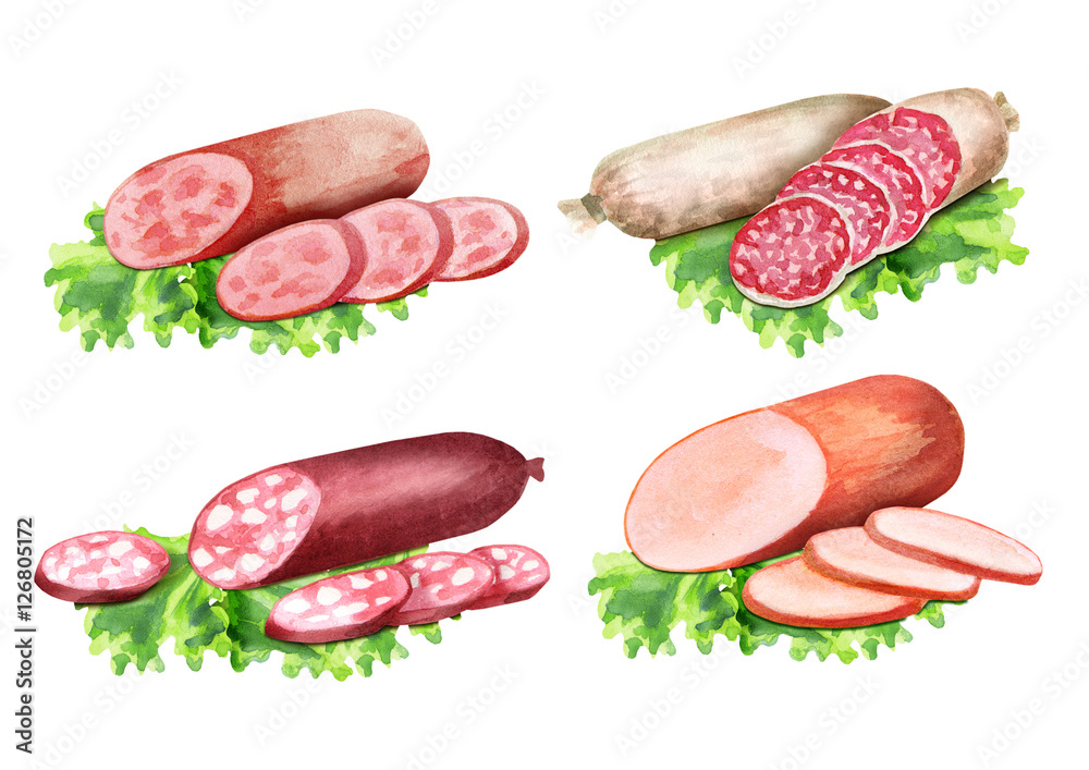Sausage set. Watercolor