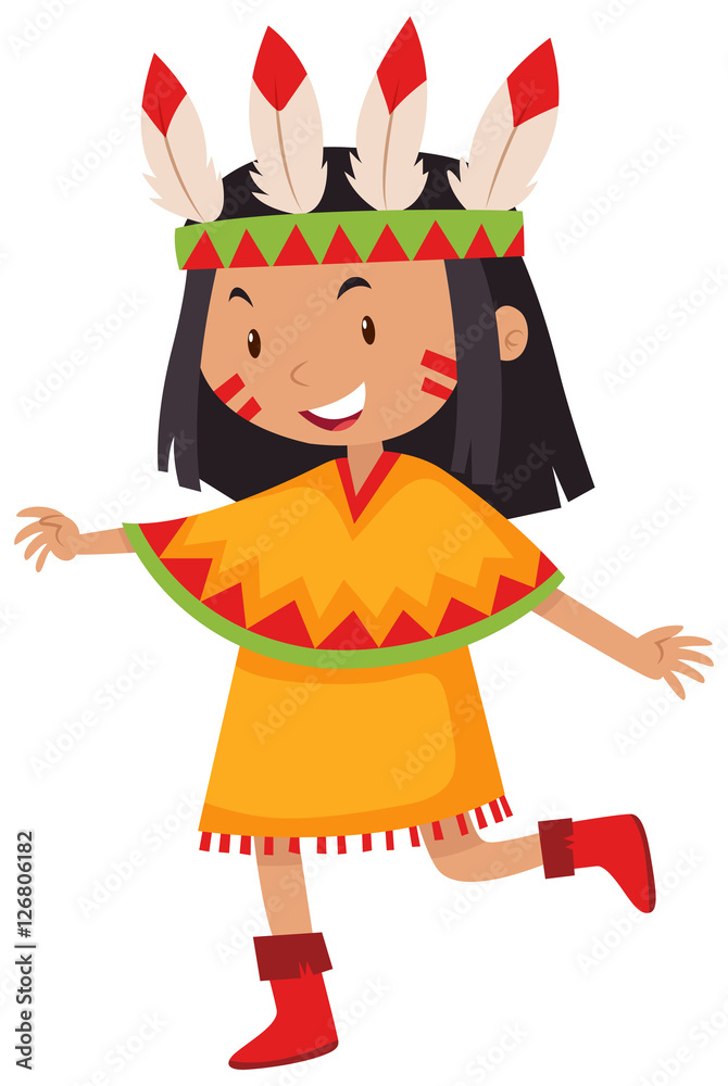Little girl in native american indian costume
