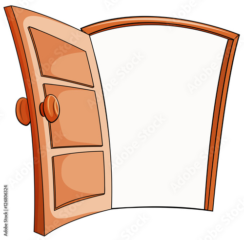 Wooden door on white background