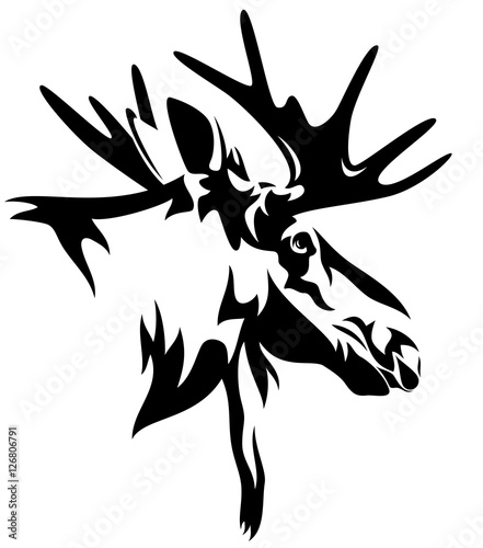 moose head black and white vector design