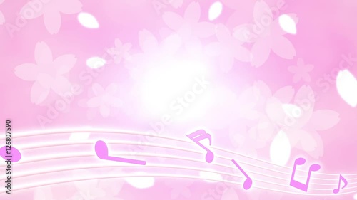 音符 流れる 桜 花びら 2パターン 明 背景