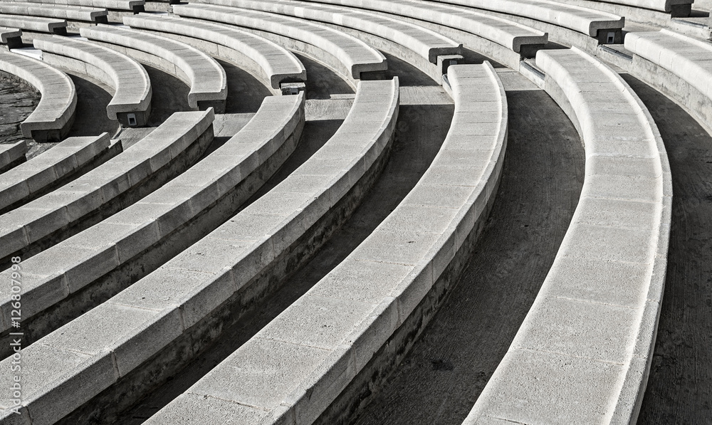 Open air stone amphitheater in Eilat -famous resort city in Israel. Image toned with B&W filter
