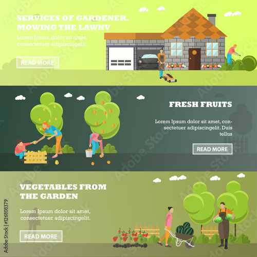 Vector banners of garden activities, flat design