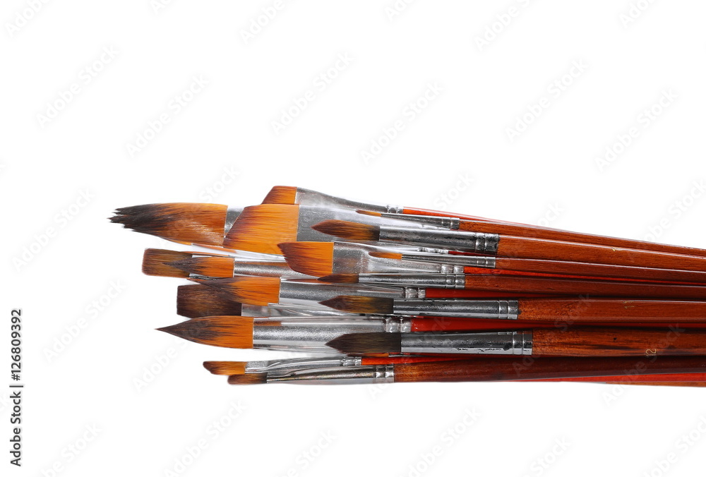 Obraz premium set various paint brush set tool on isolated white background