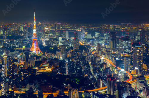 Photography Tokyo city view and Tokyo landmark Tokyo Tower in evening