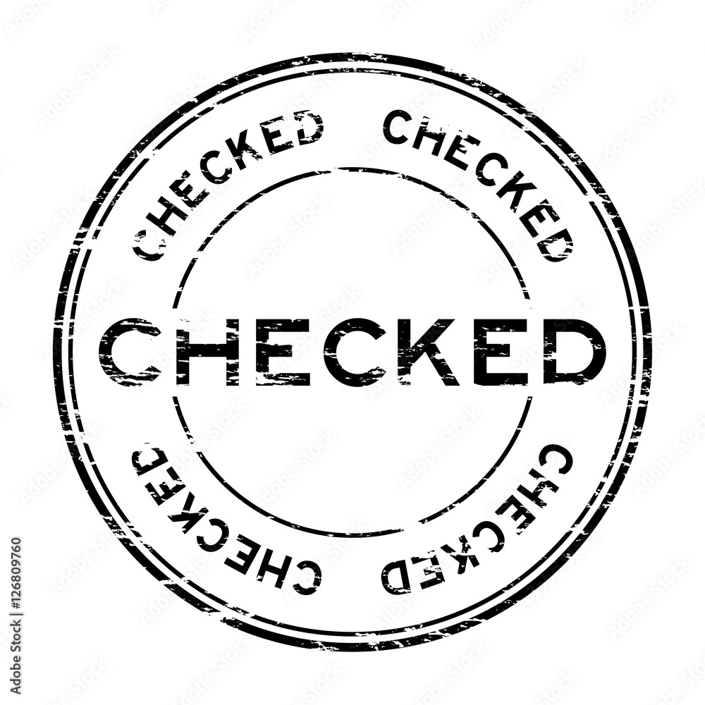 Grunge black checked round rubber stamp