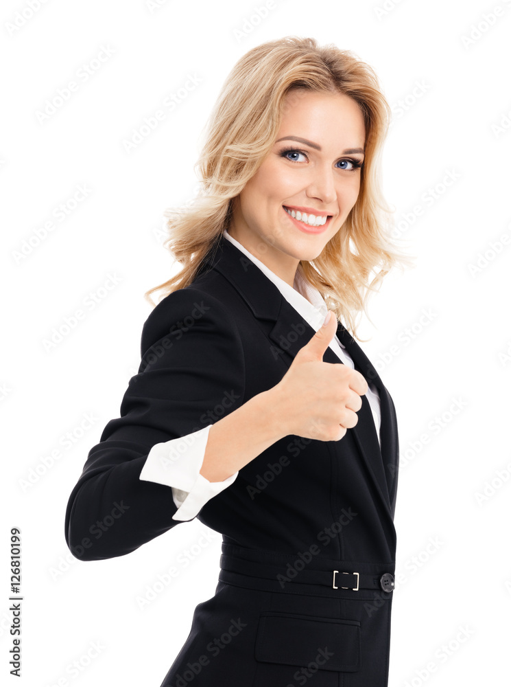 businesswoman showing thumbs up gesture, isolated businesswoman showing thumbs up gesture, isolated