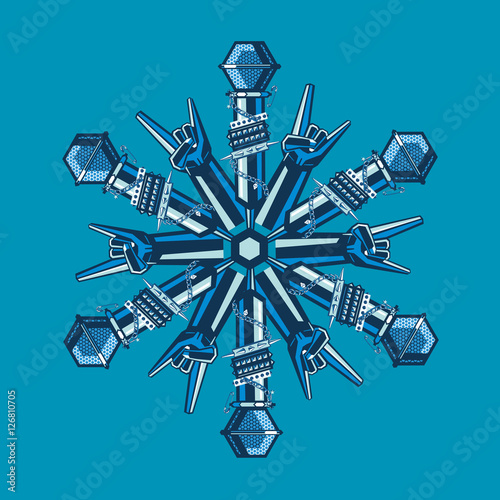 Music snowflake for Christmas party. Sign with musical instruments.