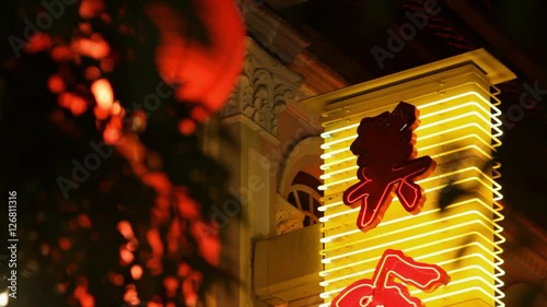 CU LA Neon signs illuminated at night / Chinatown, Singapore