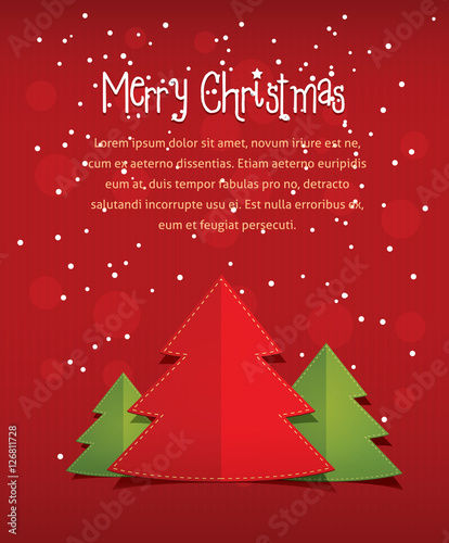 Merry christmass card with text space vector illustration on red textured background, idea of new year holiday greeting card, xmas postcard cover, festive banner decoration