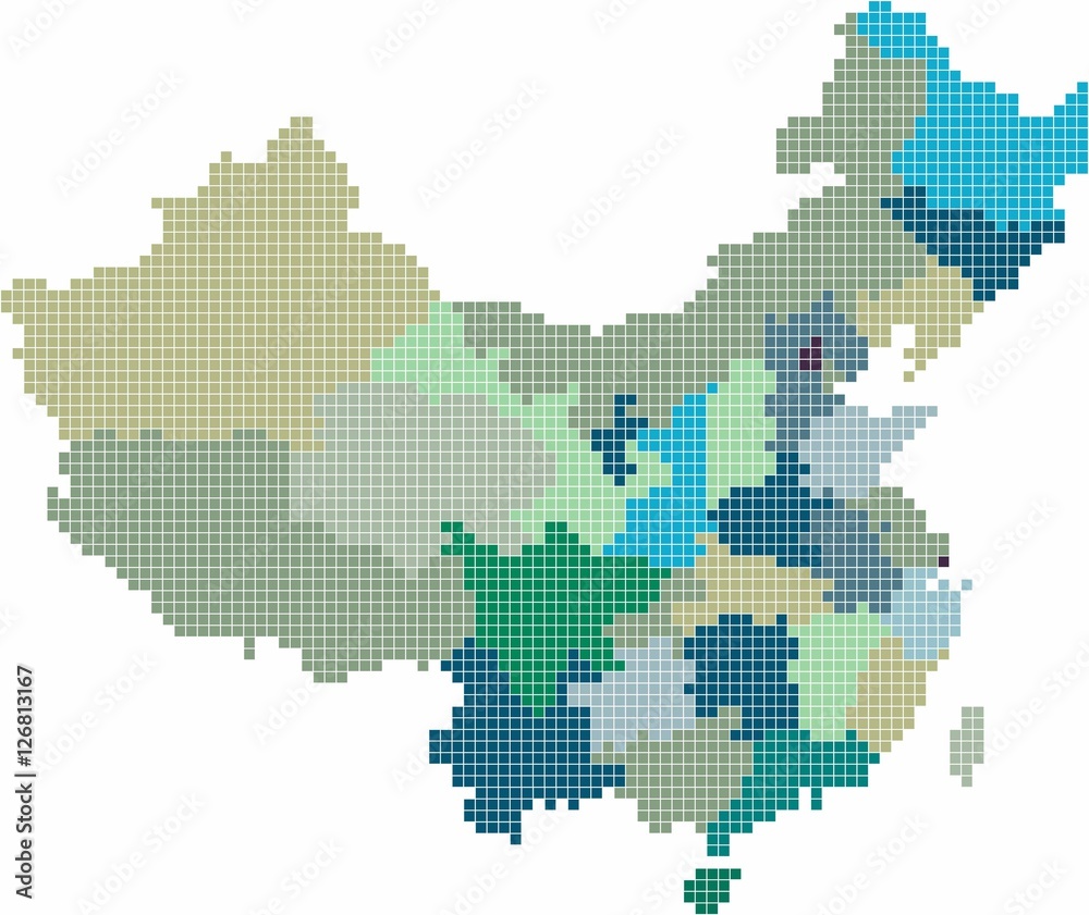 Blue square shape China and Taiwan map on white background, vector illustration.