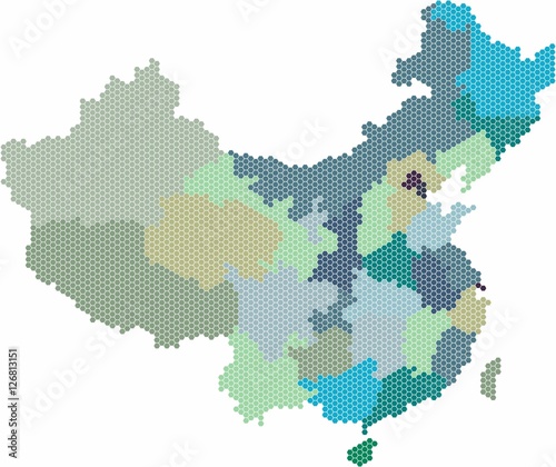 Blue hexagon shape China and Taiwan map on white background  vector illustration.