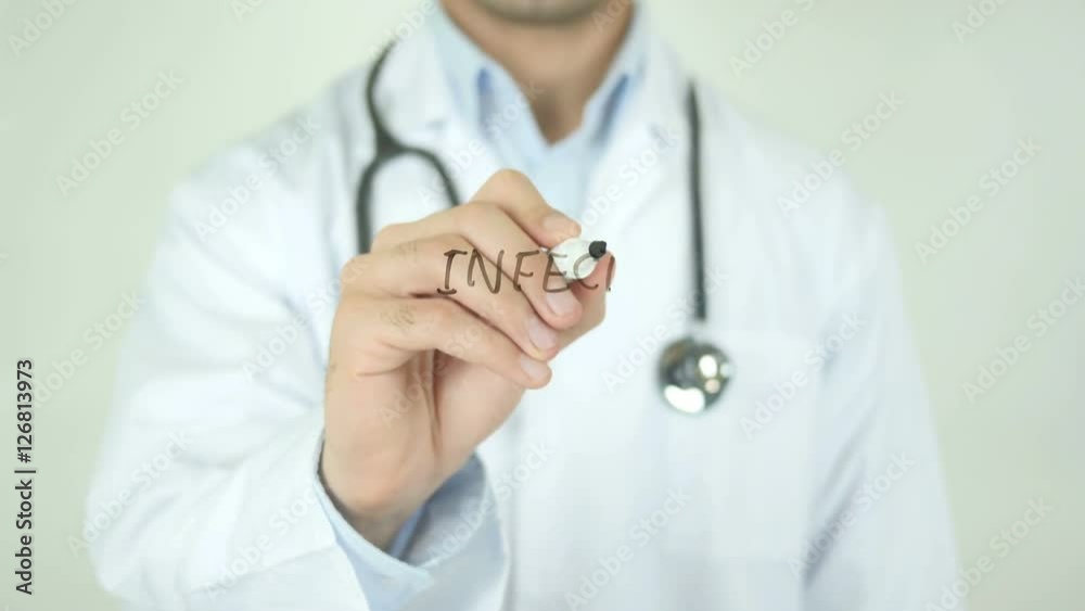 Infection , Doctor Writing On Transparent Screen Infection , Doctor Writing On Transparent Screen